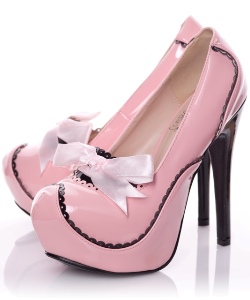 Patent Platform Pump In Pink With Black Contrast 